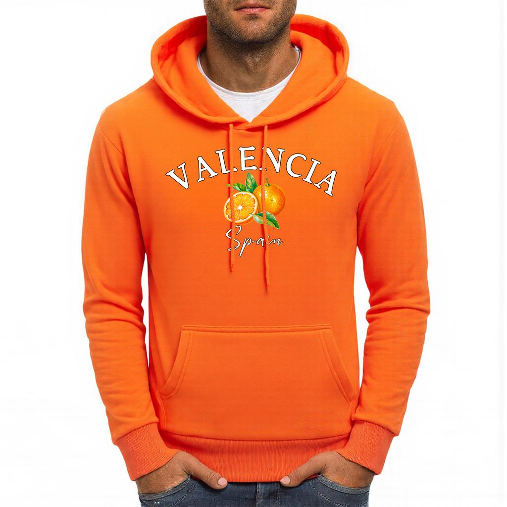 Valencia Spain Orange Print Mens Hoody Autumn Pocket Hoodies Multicolor Fleece Pullover All-Match Comfortable Male Hoodie