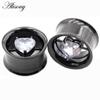 Alisouy 2PCS Stainless Steel Round Heart Zircon Ear Flesh Tunnels Plugs Expander Stretcher Double Flared Gauges Piercing Jewelry