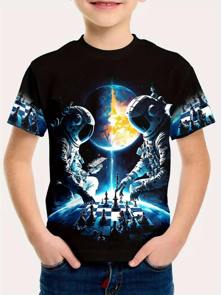 Jungen Kinder Kleidung Stylisch Cartoon Weltraum Astronaut Grafik T-Shirts Jungen Mädchen Sommer Kurzarm Outdoor Kleidung für Kinder