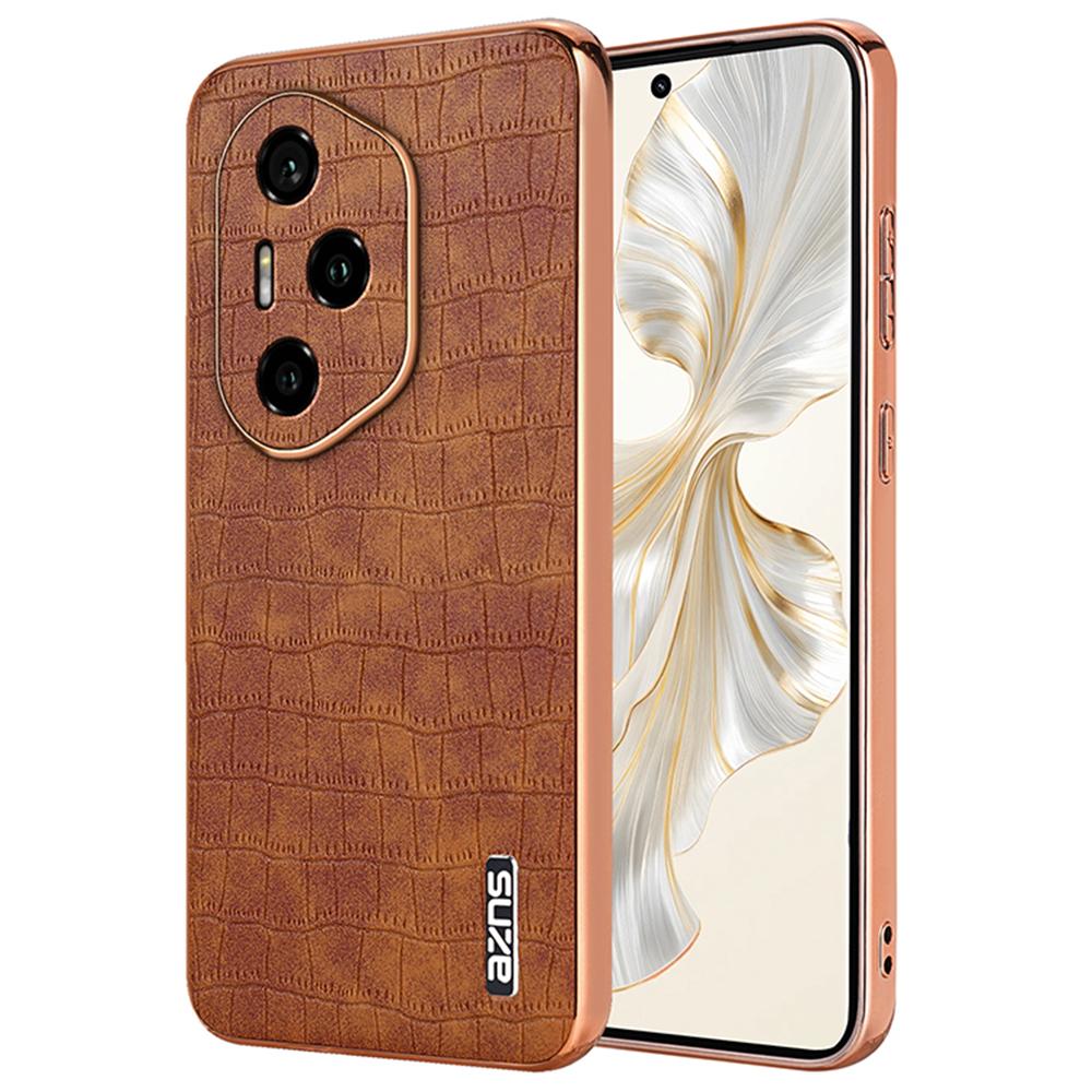 

AZNS Чехол для Honor 300 Pro Гальваническое покрытие Текстура крокодиловой кожи PU+TPU Чехол для телефона Brown