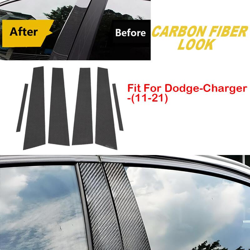 6x For Dodge Charger 2011-2021 Window Pillar Posts Carbon Fiber Style Trim Cover