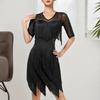 Stage Ready Latin Dance Costume Lightweight Breathable Fabric Sparkling Sequins Flattering Fringe Design