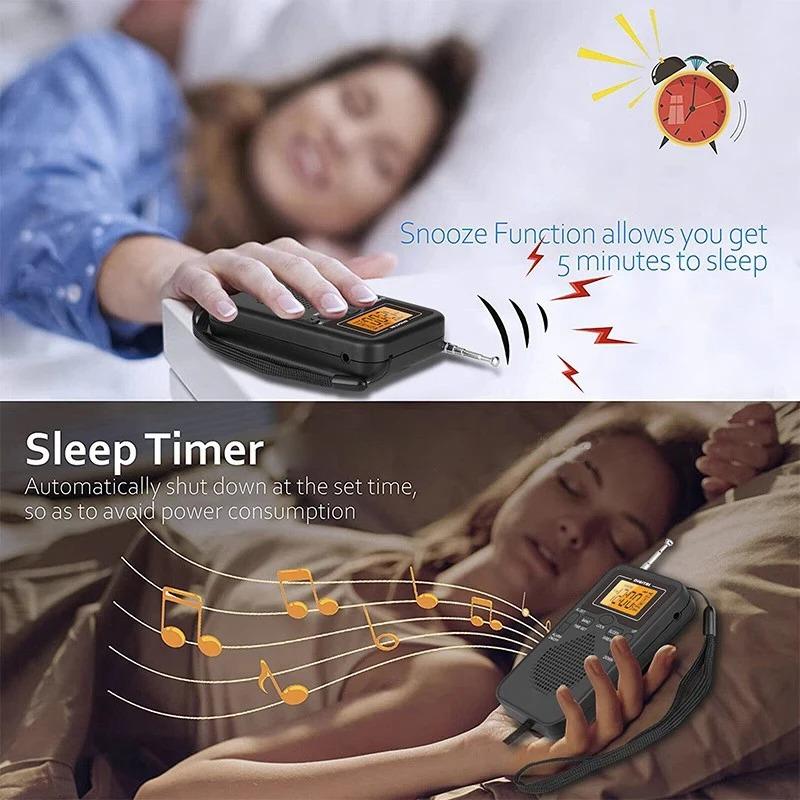 W-206 FM/AM Radio Portable Battery by 2 AA ,Stereo Earphone, LCD Display Digital Alarm Clock sleep,Morning/AM indicator