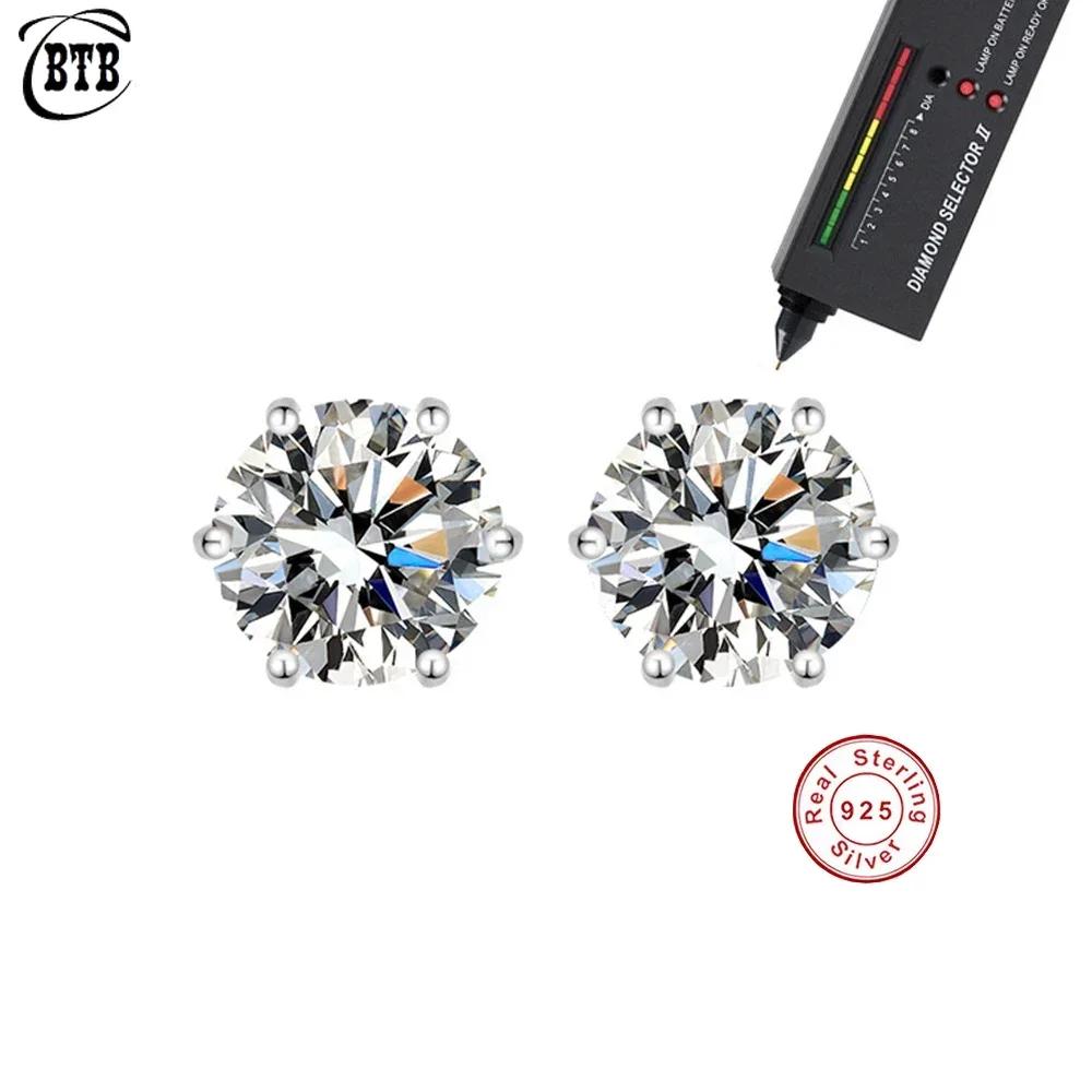Cbtb 925 Silver GRA Certified 0.5-3CT Real Moissanite D Color VVS1 Six-jaw Stud Earrings Women Wedding Band Jewelry