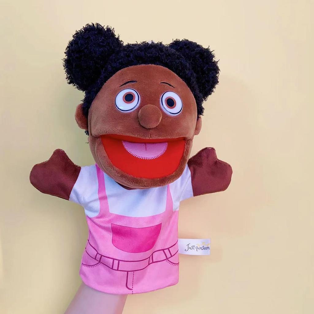 Family Hand Puppet Black Skin Open Mouth Father Mother Son Daughter Glove Kindergarten Educational Teaching Toy Dolls Kids Gifts