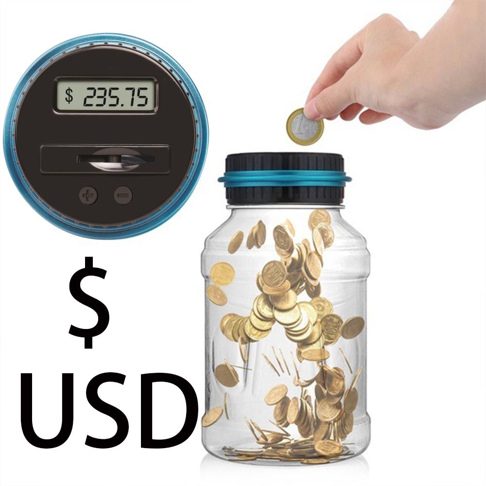 Digital LCD Counting for USD EURO Money Electronic Counting Piggy Bank Coin Money Saving Box Jar Large Capacity Lock Coin Jar Medium