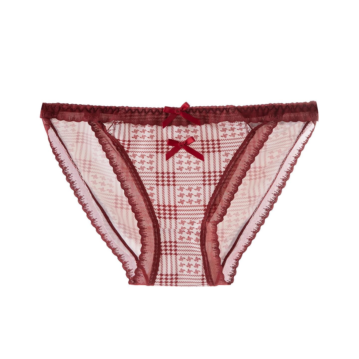 

Lady Summer Retro Sexy Print Bow No Mark Red Low Waist Triangle Briefs M