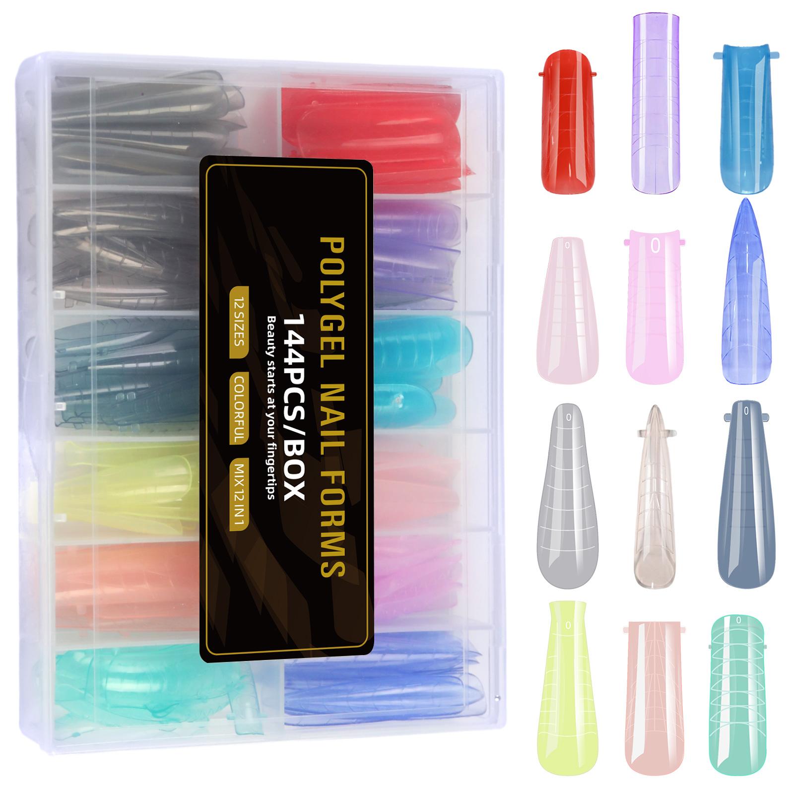 

144 шт. Разноцветные Двойные Формы для Ногтей Полное Покрытие Набор Форм для Быстрого Наращивания Полигелем Акриловые Типсы для Ногтей Верхние Формы Инструмент для Маникюра