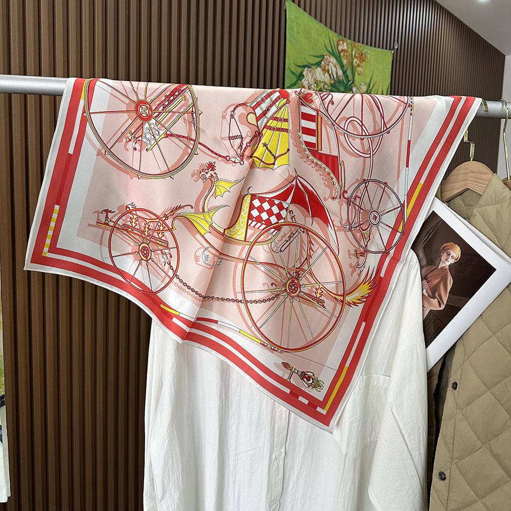Red balance carriage fashion printing 100% silk silk scarf women s high-end sense new white 70cm square scarf 65*65cm