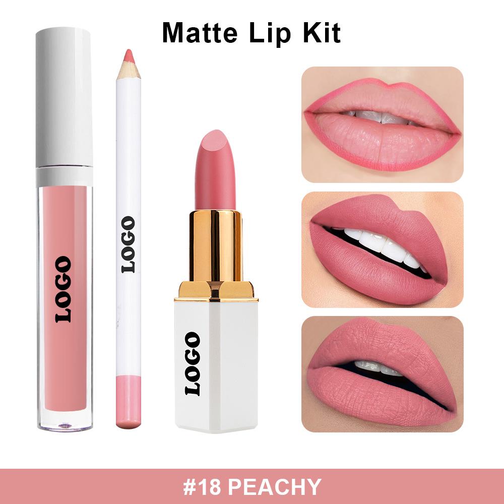 Cross-Border Velvet Matte Lip Set: Long-Lasting, Non-Fading 3-Piece Lip Gloss, Lipstick, and Lip Liner.