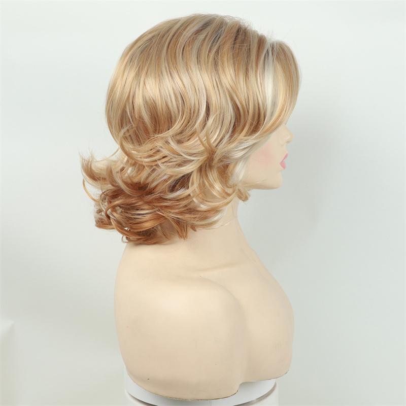 Ombre Blonde Wig Synthetic Heat Resistant Short Straight Bob Wigs with Bangs for Women Daily Mommy Hair Replacement Wig