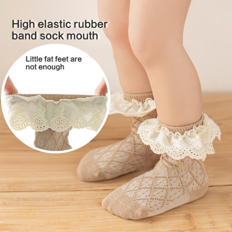 Colorful Baby Girl Sock  Baby Girls Ruffle Socks Kid Toddler Frilly Lace Ruffle Dress Cotton Socks for Spring Autumn