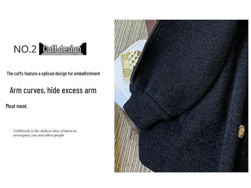 Dubbelsidig Huvförsedd Ullstickad Patchwork Smal Kofta