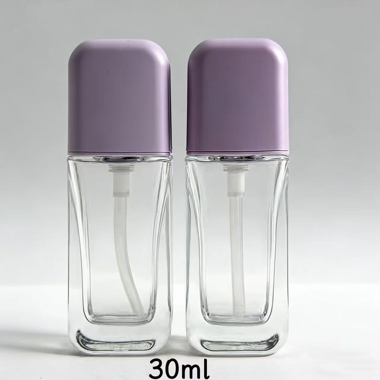 30ml High-End Flat Square Purple Glass Foundation Bottle with Press-Top Dispenser
