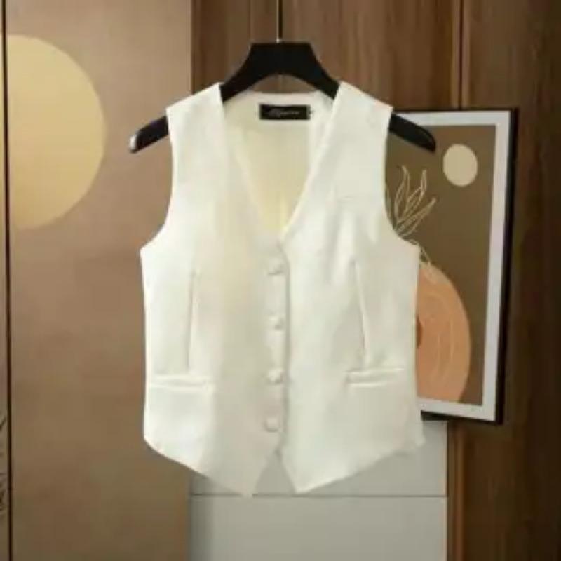 Women's Lime Green Jacquard Vest Sleeveless V-Neck Button-Down Casual Waistcoat