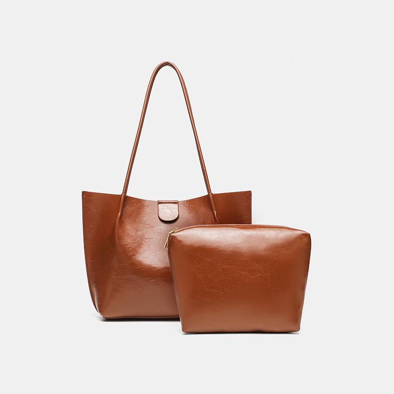 

Soft leather lychee pattern tote bag women s new large-capacity commuter mother and child bag versatile portable shoulder armpit bag 25*8*23cm коричневый