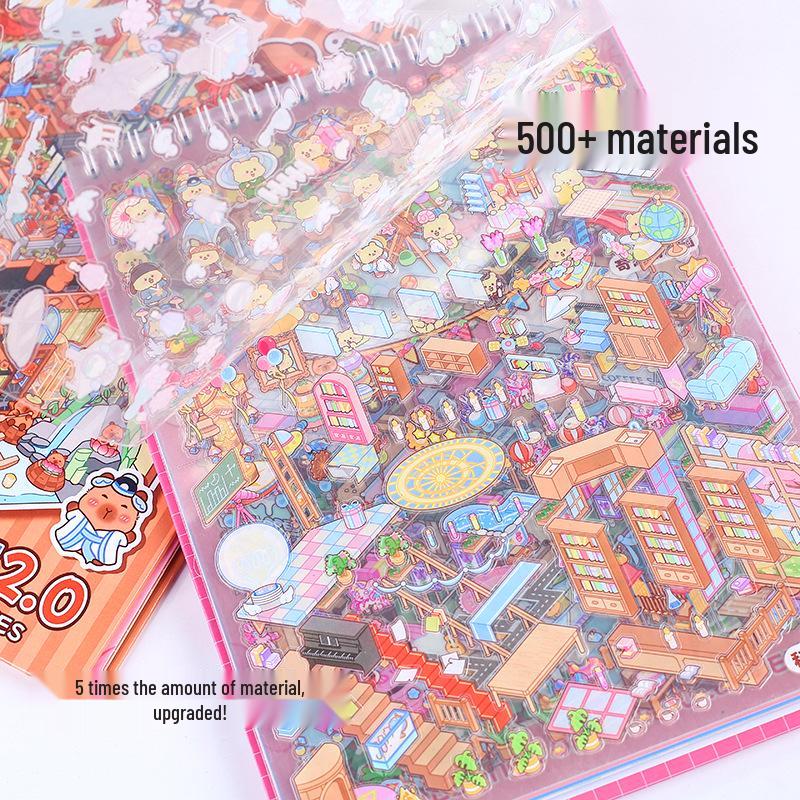 3D Stacked Scenery Sticker Book 2.0: No-Cut PET Miniature Scene with Upgraded Difficulty