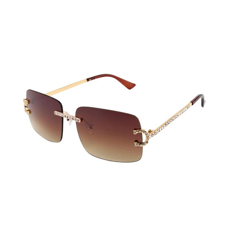 HBK 2023 Rimless Gradient Lenses Diamond Square Sunglasses UV400 Protection Alloy Frames Women