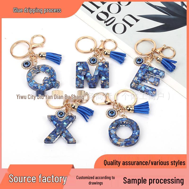 Cross-Border English Alphabet Resin Keychain with Gold Foil Demon Eye Pendant for Girls' Bags and Backpacks