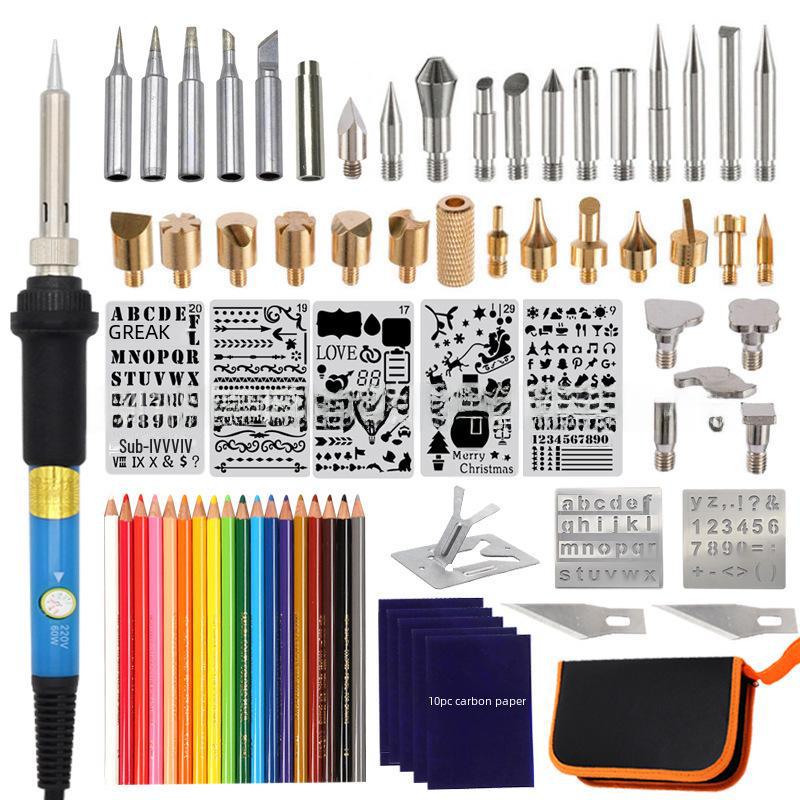 71-Piece Pyrography and Soldering Iron Set: Engraving, Heat Transfer, Colored Pencils, Temperature Control