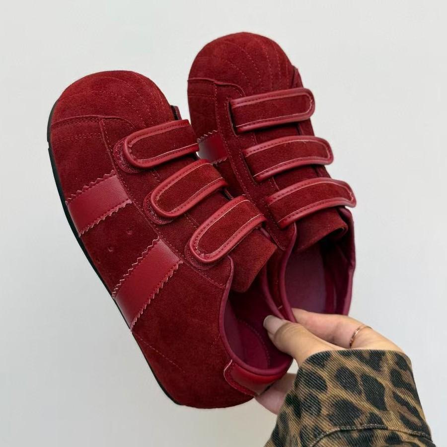 Ugly Cute Shell Head Women's New Retro Matte Leather Velcro Big Head Board Shoes Women's Single Shoes