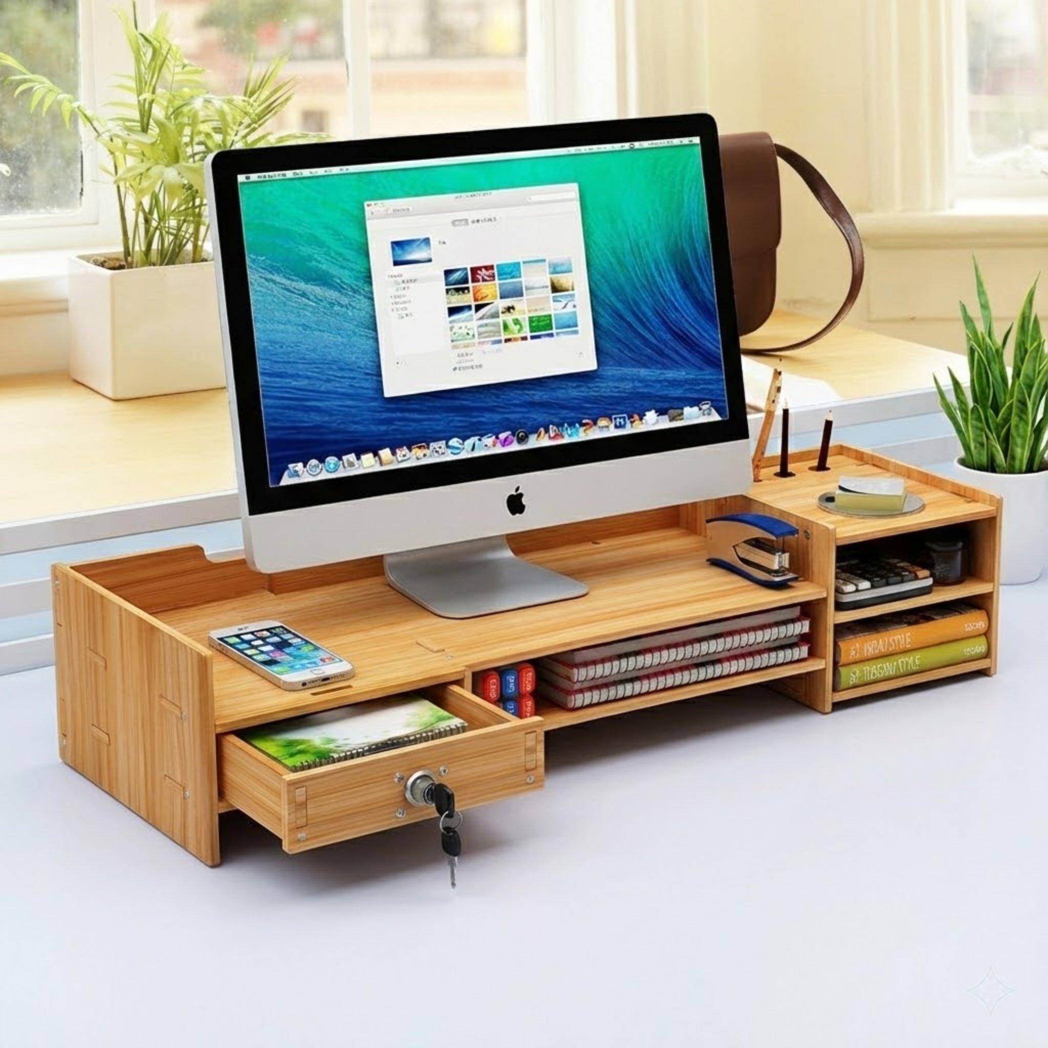 Adjustable Monitor Stand Desktop Storage Rack with 180° Rotation and Multi-functional Shelves United States