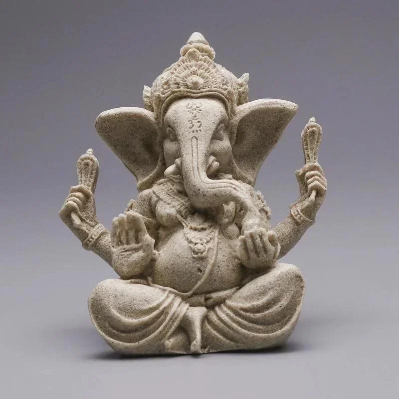 Sandstein Ganesha Buddha Elefant Statue Skulptur Håndlaget Figur Minityrer Hjem Dekorasjonstilbehør Skrivebordshåndverk