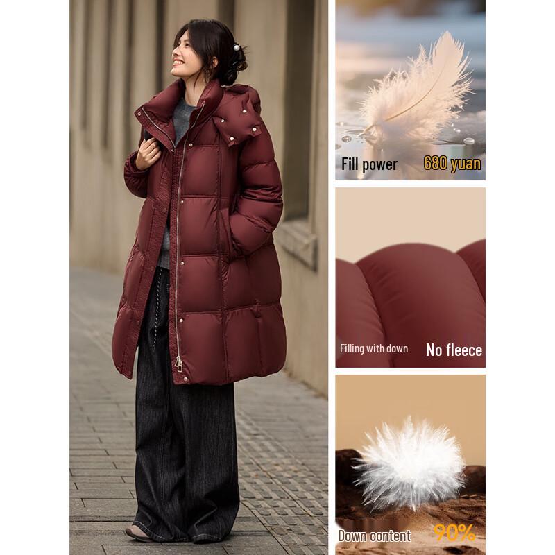 XWI Women's Puffy Hooded Mid-Length 90% White Duck Down Jacket