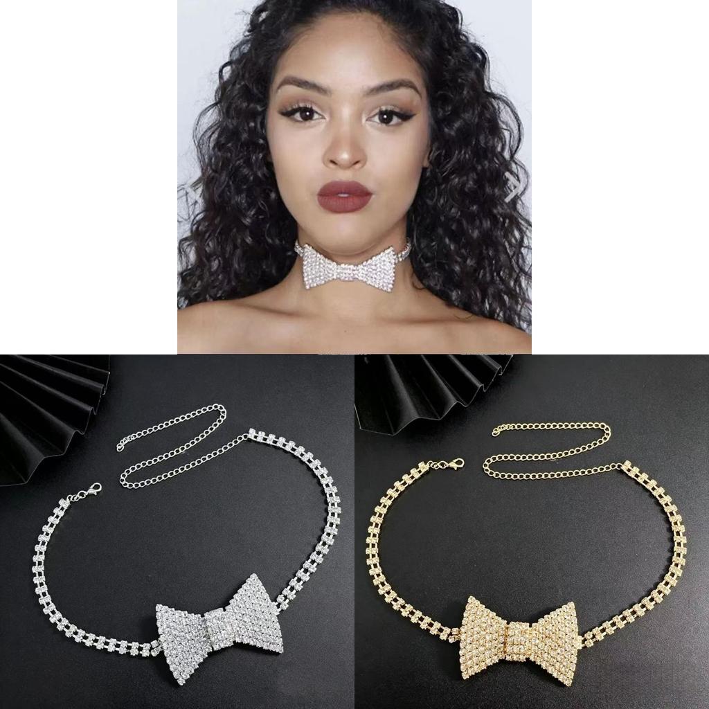Romantic Water Diamond Choker Necklace With Butterfly Bow Design For Party Wear Women