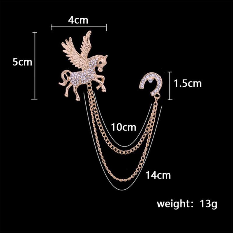 Alloy Wing Horse Chain Brooch Zodiac Pony Pins Women Men Clothing Accessory Suit Lapel Corsage  Year Gift