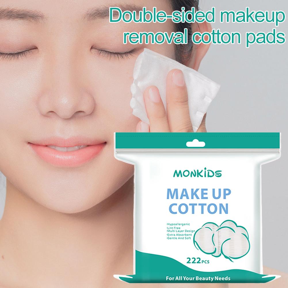 Thick Three-Layer Makeup Cotton Pads 222 Pieces Double-Sided Double-Effect Removable Cosmetic Cotton Wool for Beauty Health