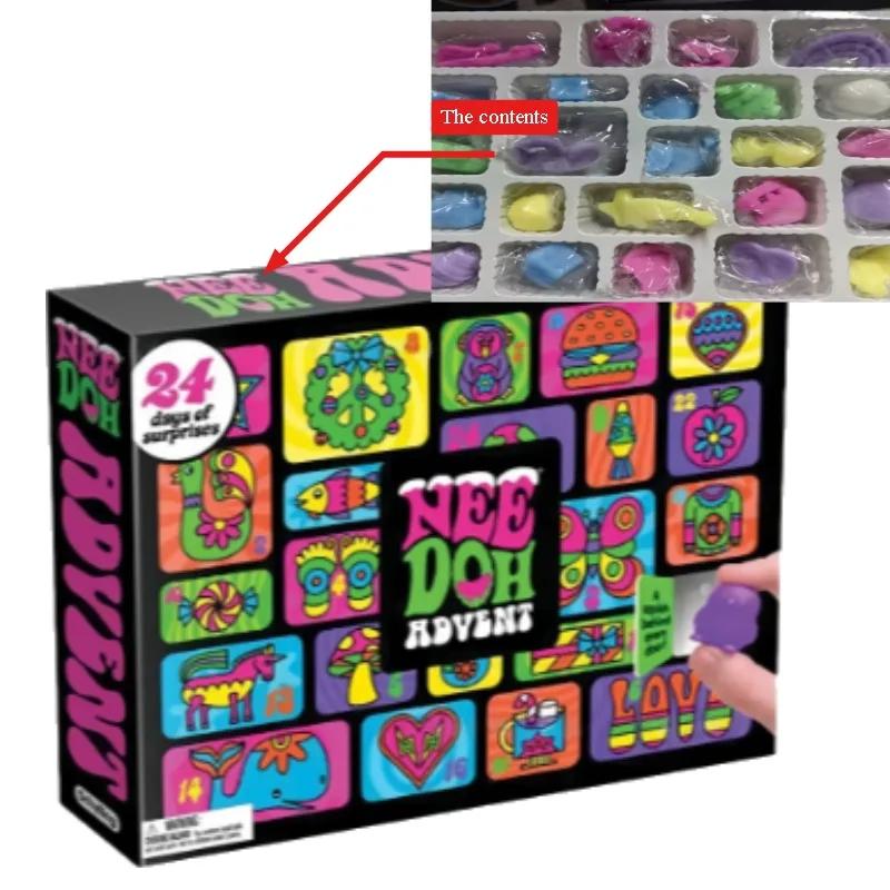 NeeDoh Weihnachtskalender 24 Tage Countdown Blind Box Fidget Spielzeug Überraschung Schatzsuche Stressabbau Squishy Spielzeug Geschenk