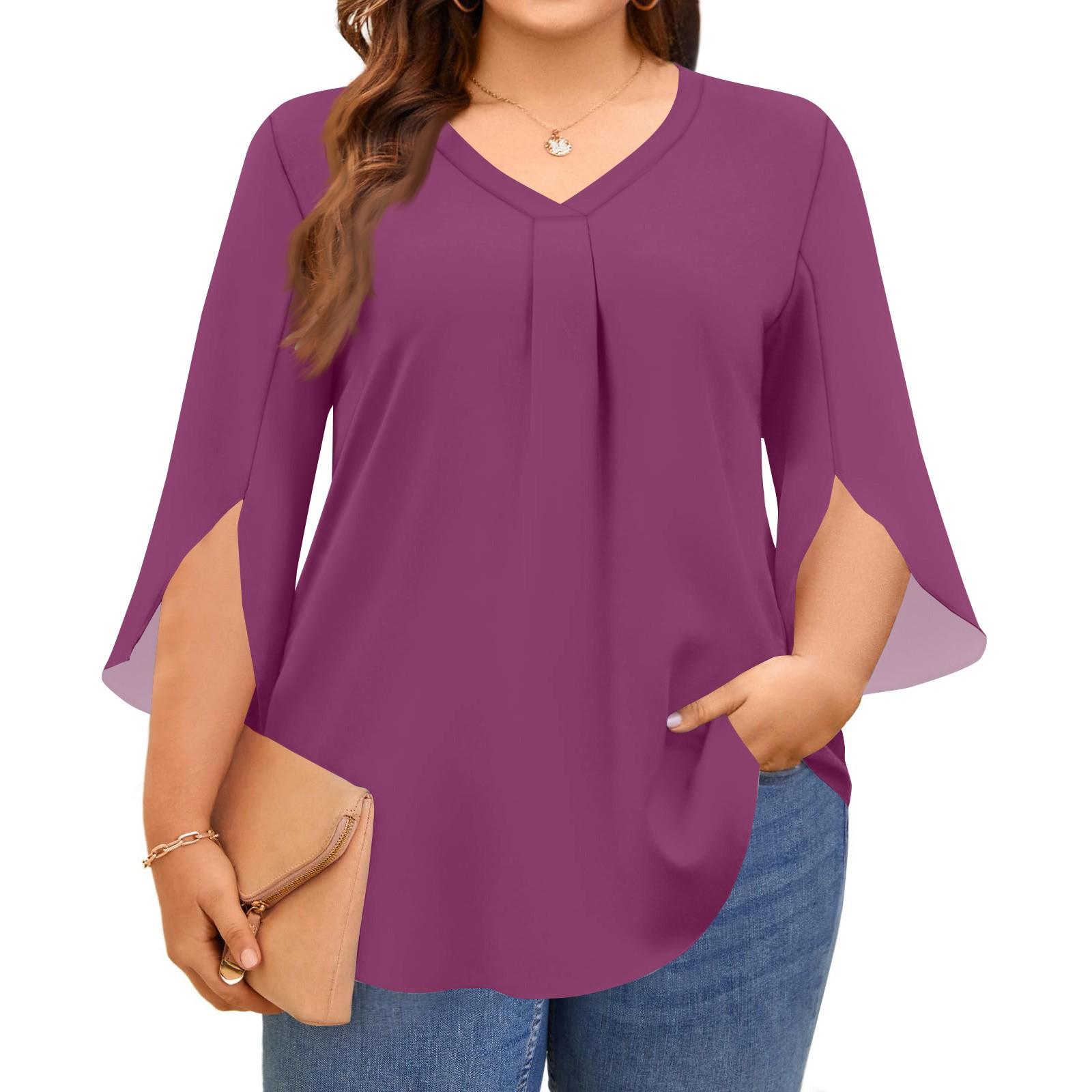 

Женские однотонные топы с V-образным вырезом больших размеров, рукава 3/4, элегантная рубашка-топ XXXL