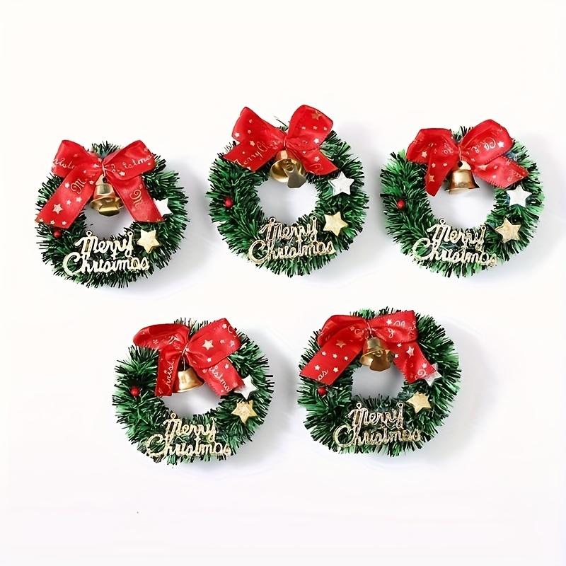 10/20pcs Mini Christmas Wreaths with Red Bows and Golden Bells - Plastic Holiday Decor for Multiple Occasions -Artificial Craft