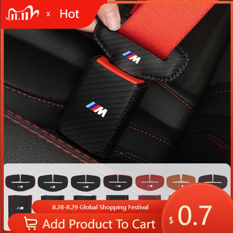 Car Sticker 2025 Hot 2Set Leather Car Logo Seat Belt Buckle Protector Cover Decoration Sleeve For BMW E46 E90 E60 F10 E39 F30 E3