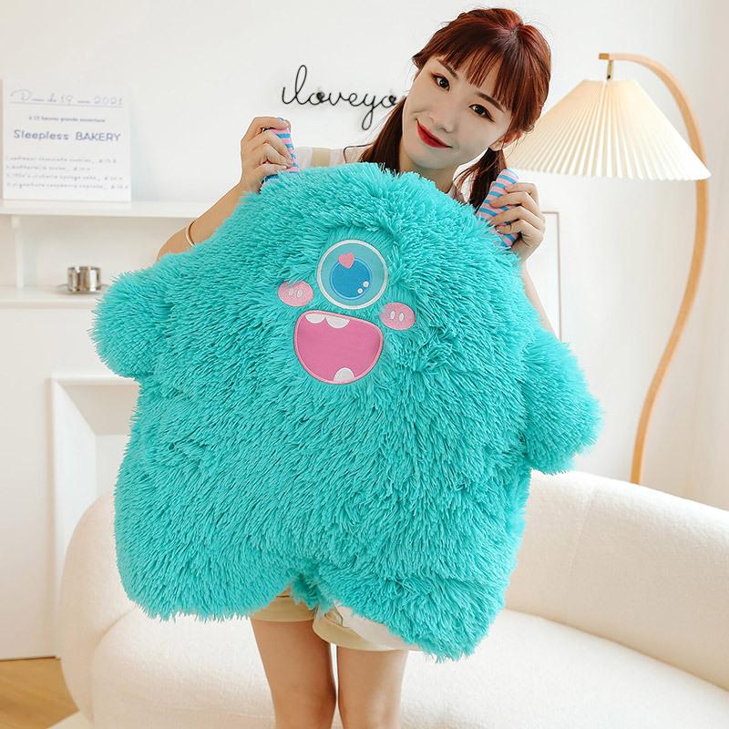 Green Monster Plush Toy Stuffed Animal Pillow, Cute Cartoon Doll for Sleeping, Cuddle Buddy Gift for Kids and Adults