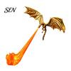 Dragon Sculpture Bookshelf Nook Light, 3D Printed Fire-Breathing Fantasy Flying Dragon, Shelf Accent Lamp Art Collectibles with LED Flame Gothic