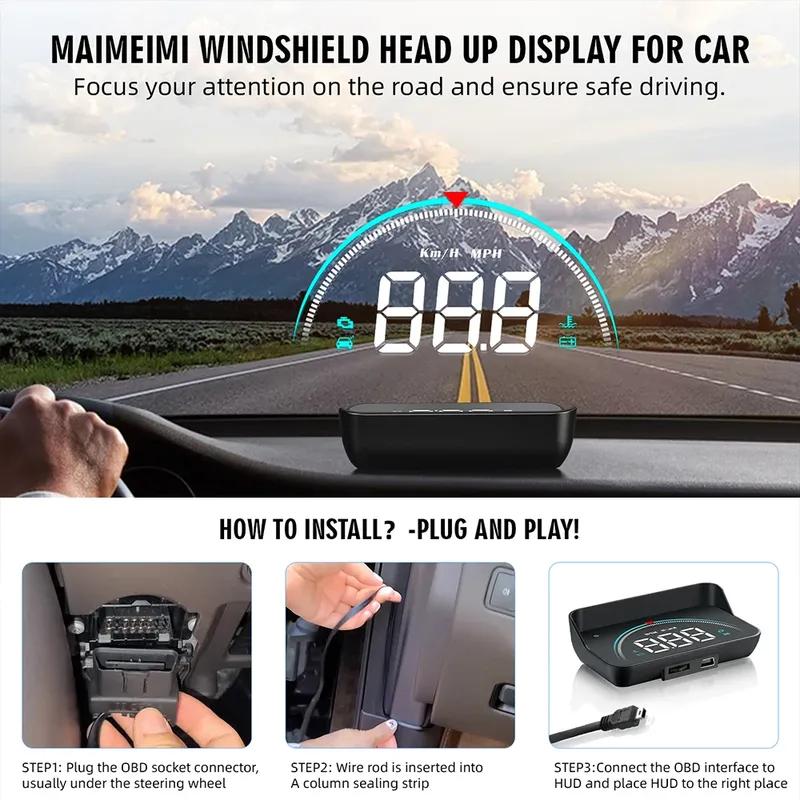 M8 Car HUD Head Up Display OBD2 Overspeed Warning Auto Electronic Water Temperature LED Digital Projector Windshield