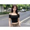 Summer New Off-the-shoulder Suspender Short-sleeved T-shirt Female Slim and Thin One-word Shoulder Short Sexy Belly Button Top Trendy