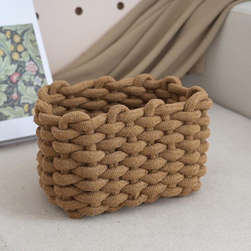 Natural Cotton Cord Container Handmade Storage Basket Ideal For Desk Bedroom And Living Room Storage Needs