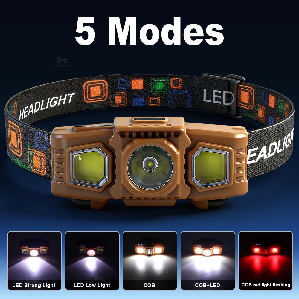1000LM EDC Super Bright Headlamp USB Rechargeable Head Torch Red Light Mode Running Emergency Mining Safety Tiltable Head Torch