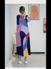 Geometric Print V-Neck Long-Sleeve Fashion Dress