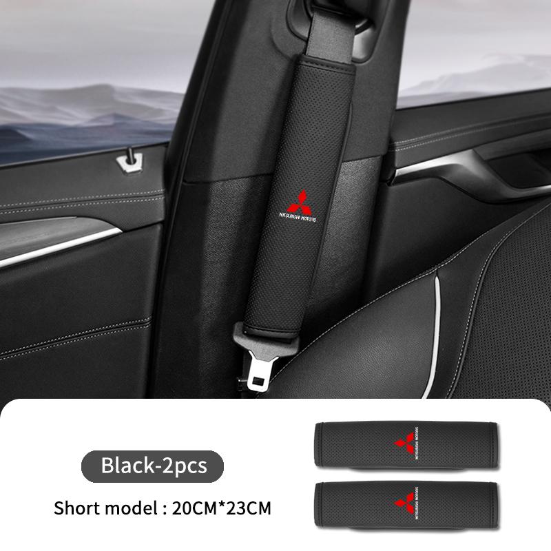For Mitsubishi 1/2PCS Leather Car Seat Belt Protector Pad Shoulder Strap Cover Accessories Outlander Lancer Eclipse Mirage