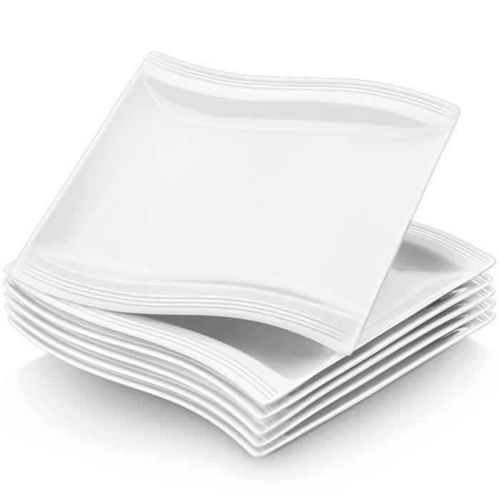 Assiette - malacasa - série flora - lot de 6 - porcelaine - 10.25 pouces - compatible lave-vaisselle
