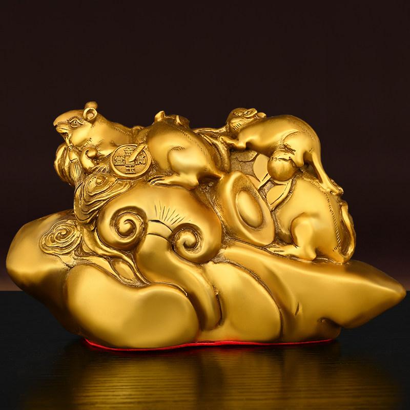Brass Zodiac Rat Figurine The Fifth Rat of The Zodiac Bringing Wealth and Prosperity Home Office Desks Decor