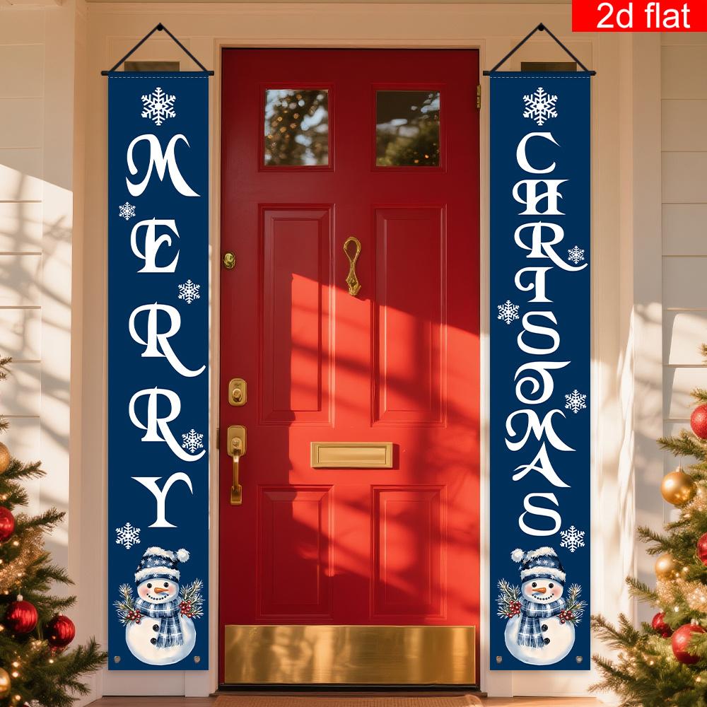 Merry Christmas Couplet Banner Snowflakes Snowman 1 Pair Polyester Indoor Outdoor Decor