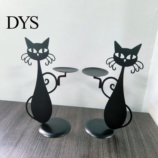 Candlelight Holder Candle Cartoon Style Handmade Decorative Iron Art Cute Container Black Cat Shape Stand Desktop Ornament Home Decor Candleholder