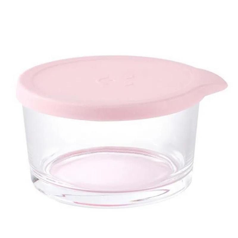 

1/4 шт. Стеклянный круглый контейнер для хранения продуктов, безопасный для микроволновой печи, герметичная банка для солений для холодильника, для хранения фруктов и овощей розовый