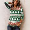 Women's Christmas Print Long Sleeve Neck Pullover Top