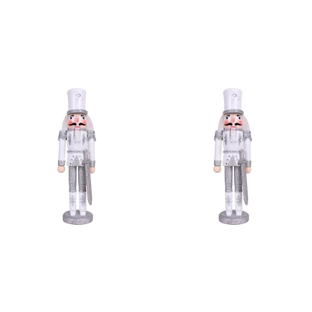2Pcs 30CM Christmas Decorations Nutcracker Puppet Creative Wooden Handicraft Christmas Desktop Decorations Silver